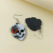 Load image into Gallery viewer, Acrylic Halloween Rose Flower Skull Earrings