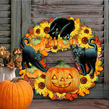 Load image into Gallery viewer, Halloween funny pumpkin black cat wooden listing decoration