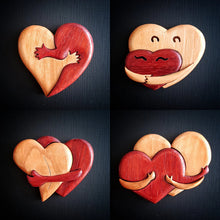 Load image into Gallery viewer, Loving Hearts Wood Intarsia Pinback Button