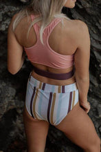 Load image into Gallery viewer, New Color Panel Striped Racerback Cutout Crop Bikini Swimsuit in White.MC
