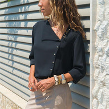 Load image into Gallery viewer, Women Skew Collar Solid Office Casual Blouse
