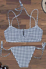 Load image into Gallery viewer, New Gingham Halter String Bikini Swimsuit in Black.MO