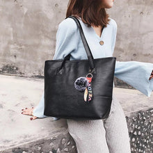 Load image into Gallery viewer, Women Leather Hairball Zipper Tote Solid Color Shoulder Bag