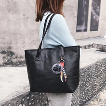 Load image into Gallery viewer, Women Leather Hairball Zipper Tote Solid Color Shoulder Bag