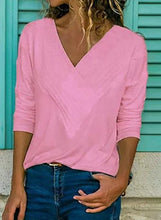 Load image into Gallery viewer, Solid Casual V-Neckline Long Sleeve Blouses TOPS.FL
